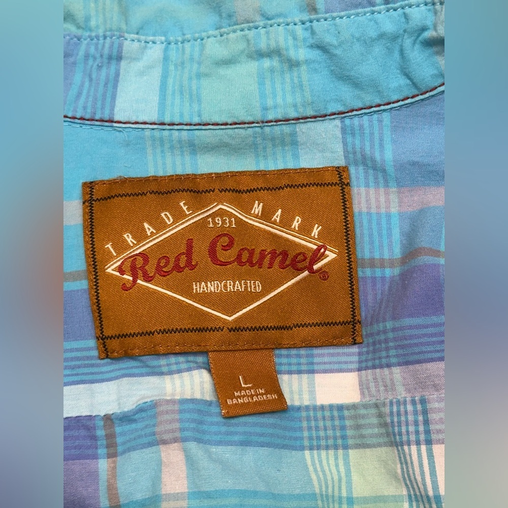 Red Camel Mens Sz L Long-Sleeved Plaid Button Up Pockets Pearl Buttons Western - Picture 7 of 8